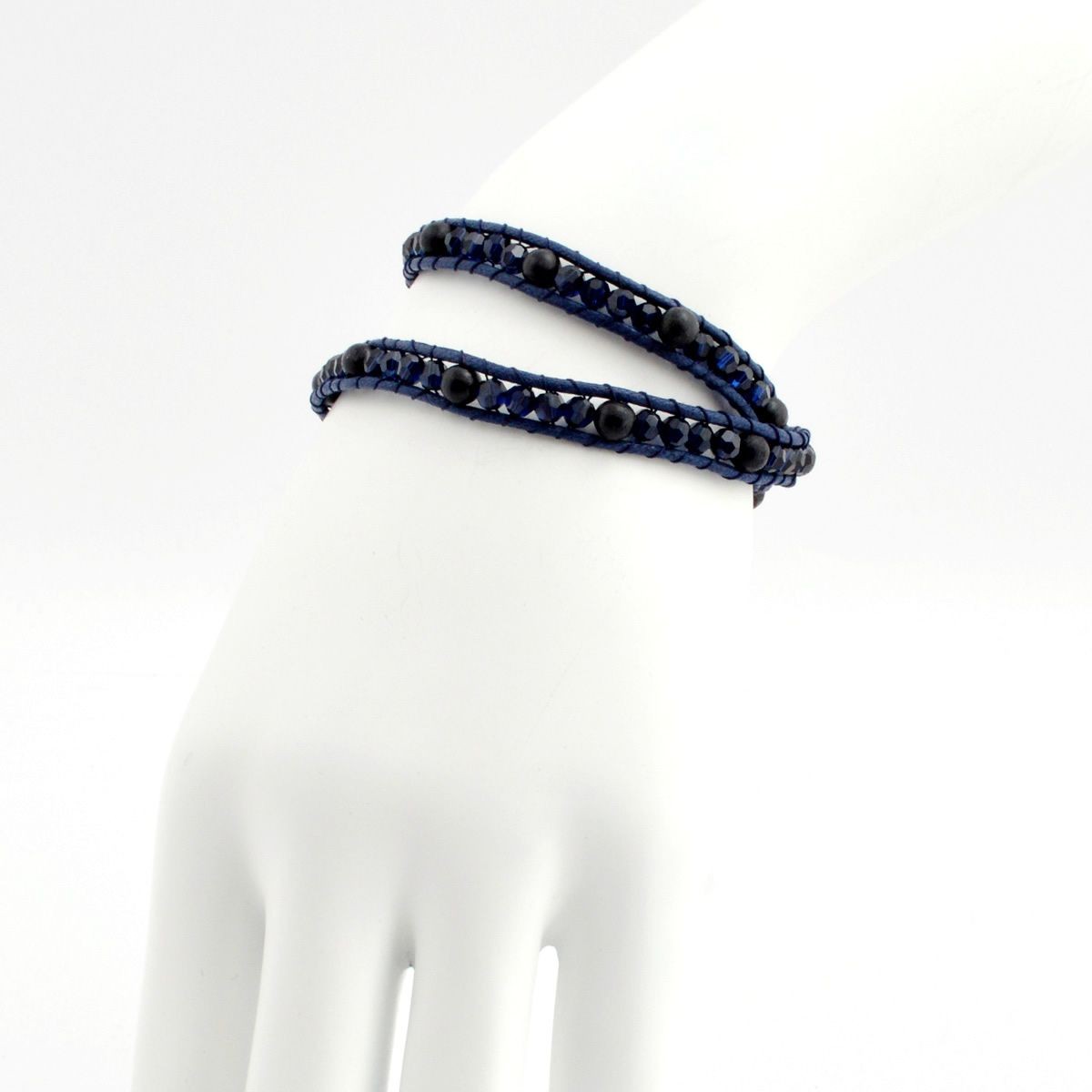 スワロフスキー　メンズコレクション SWAROVSKI 5182046 Tomboy Beads ダブルラップ 2重巻タイプ ブルークリスタル&ウッドビーズ ブレスレット