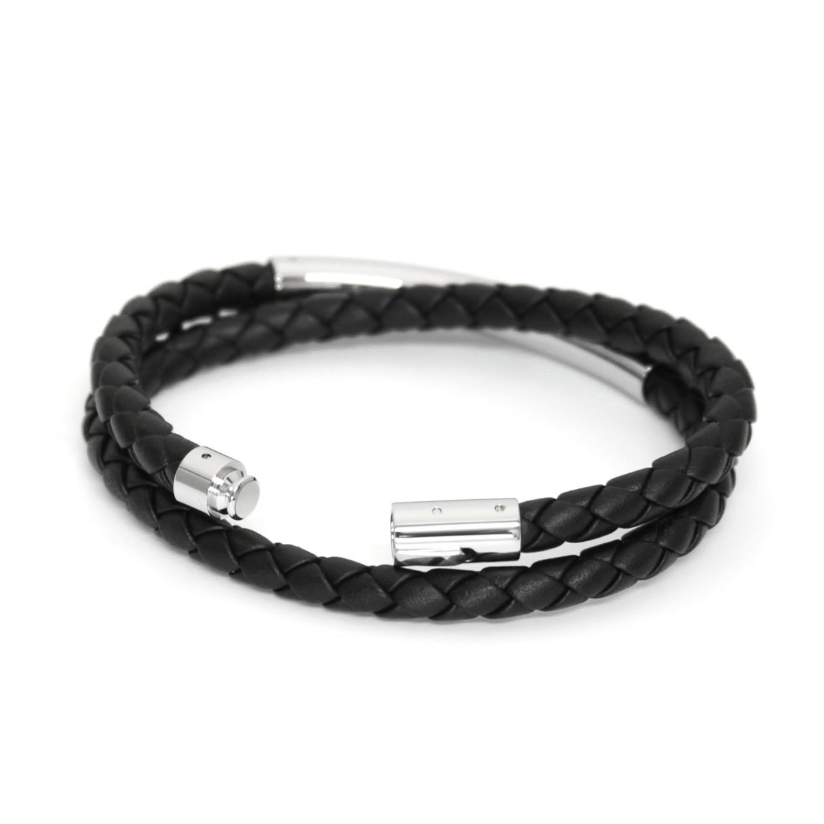 スワロフスキー　メンズコレクション SWAROVSKI 5252387 ダークグレークリスタル 編み込みレザー 2連 ダブルラップ ブレスレット Gesture