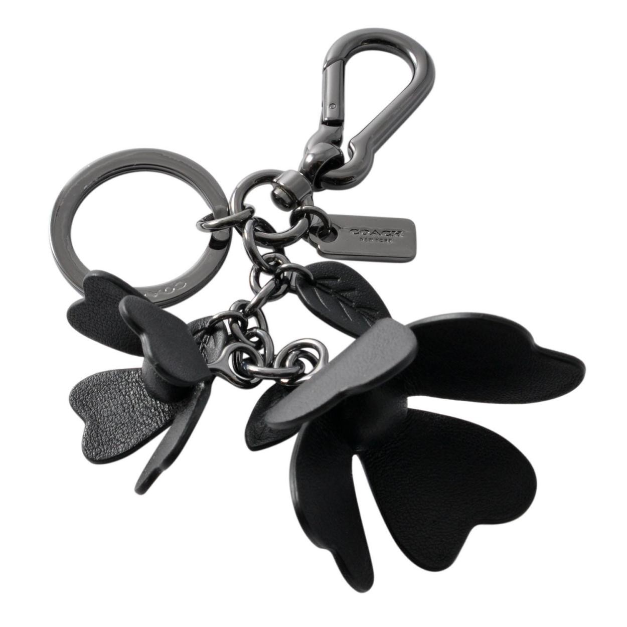 コーチ COACH 65827 Black レザー ティー ローズ バッグ チャーム (キー リング/クリップ)