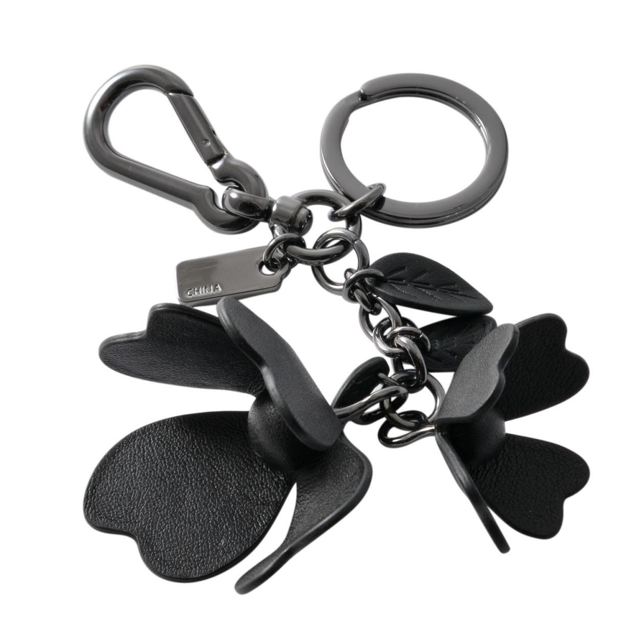 コーチ COACH 65827 Black レザー ティー ローズ バッグ チャーム (キー リング/クリップ)