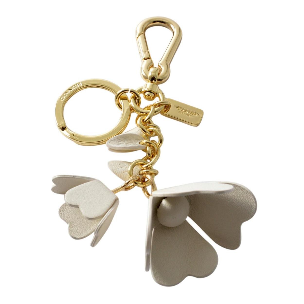 コーチ COACH 65827 GD/Chalk レザー ティー ローズ バッグ チャーム (キー リング/クリップ)