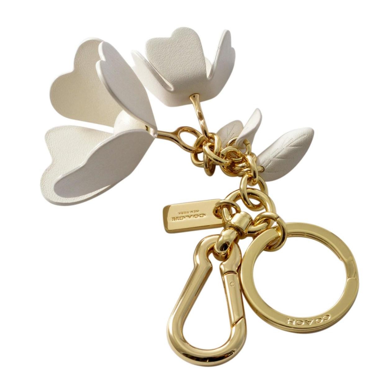 コーチ COACH 65827 GD/Chalk レザー ティー ローズ バッグ チャーム (キー リング/クリップ)