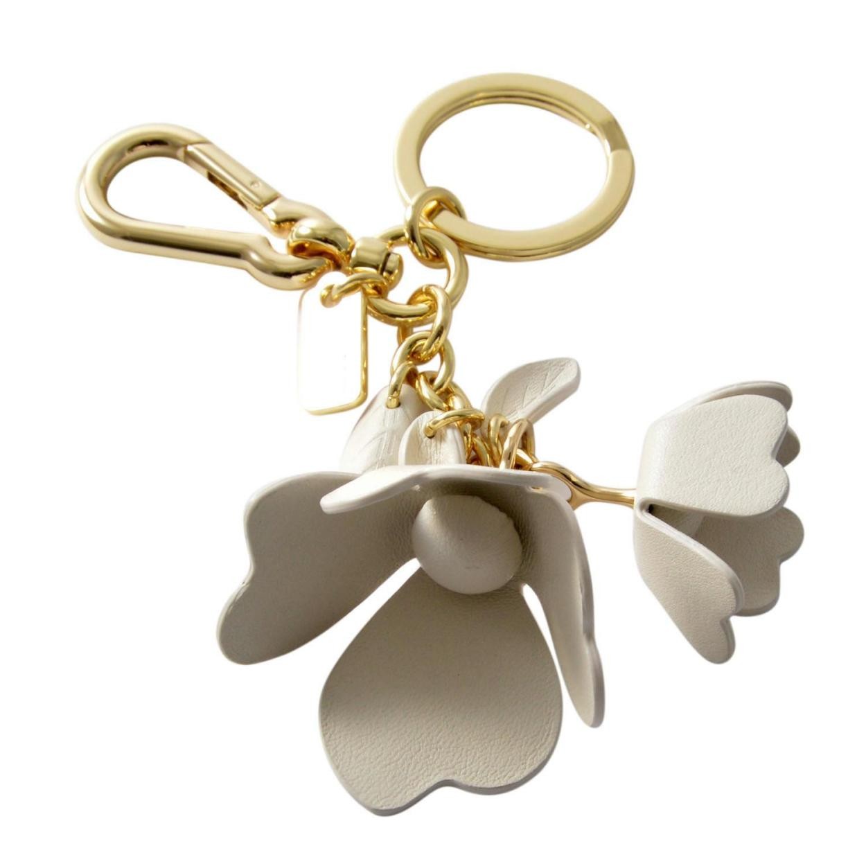 コーチ COACH 65827 GD/Chalk レザー ティー ローズ バッグ チャーム (キー リング/クリップ)