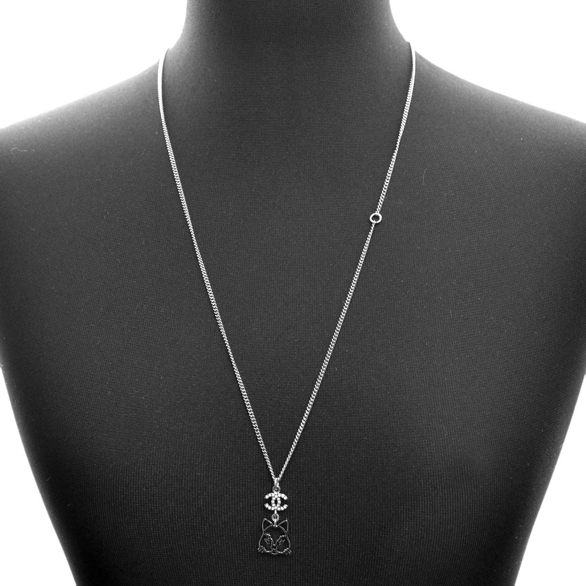 シャネル CHANEL 96341 ARGENT/CRISTAL  ネコモチーフ 猫 キャットデザイン COCO ココマーク CCロゴ×クリスタル ネックレス ペンダント