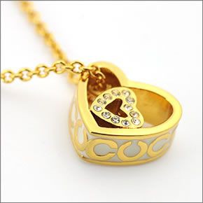 コーチ ≪取り寄せ商品≫ オプ アート パヴェ ダブルハート ネックレス 95804 GD/WT/N