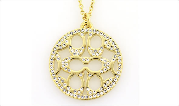 コーチ ≪取り寄せ商品≫ スターリング パヴェ シグネーチャー ディスク ネックレス  96417 GD/CY/N