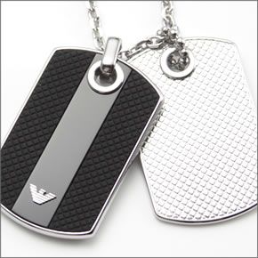 エンポリオアルマーニ　アクセサリー  ダブルタグ ネックレス ペンダント シルバー×ブラック EGS1542040