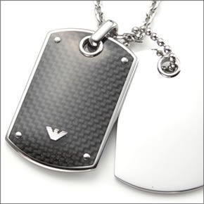 エンポリオアルマーニ　アクセサリー  ダブルタグ ネックレス ペンダント シルバー×ブラック EGS1601040