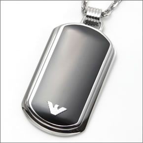 エンポリオアルマーニ　アクセサリー  イーグルプレート ネックレス シルバー×ブラック EGS1726040