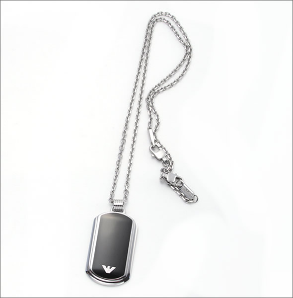 エンポリオアルマーニ　アクセサリー  イーグルプレート ネックレス シルバー×ブラック EGS1726040