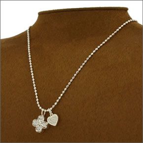 フォリフォリ ≪取り寄せ商品≫ シルバープレーテッド×クリスタル ハートモチーフ・クローバーハート ネックレス   3N13F055C