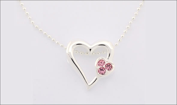 フォリフォリ ≪取り寄せ商品≫ シルバープレーテッド×ピンク・クリスタル ハートモチーフ ダブルハート ネックレス 3N13F058P