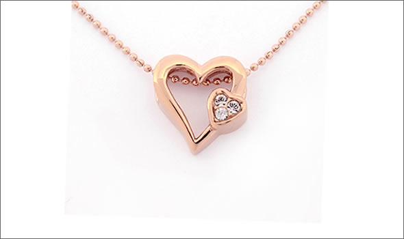 フォリフォリ ≪取り寄せ商品≫ ピンクゴールドプレーテッド×クリスタル ハートモチーフ ダブルハート ネックレス 3N13T058RC