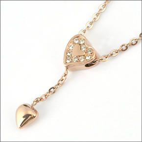 フォリフォリ ≪取り寄せ商品≫ ピンクゴールドプレーテッド×クリスタル ハートモチーフ スウィング ネックレス 3N13T064RC