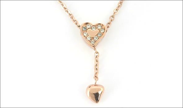 フォリフォリ ≪取り寄せ商品≫ ピンクゴールドプレーテッド×クリスタル ハートモチーフ スウィング ネックレス 3N13T064RC