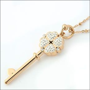 フォリフォリ ≪取り寄せ商品≫ KEYS ハートフォーハート ピンクゴールドプレーテッド×クリスタル クローバーハート・キーモチーフ ロング ネックレス JS1T016RC