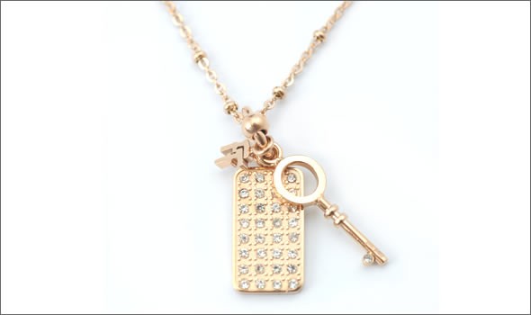 フォリフォリ ≪取り寄せ商品≫ ピンクゴールドプレーテッド×クリスタル キーモチーフ ネックレス ペンダント 3N1T065RC