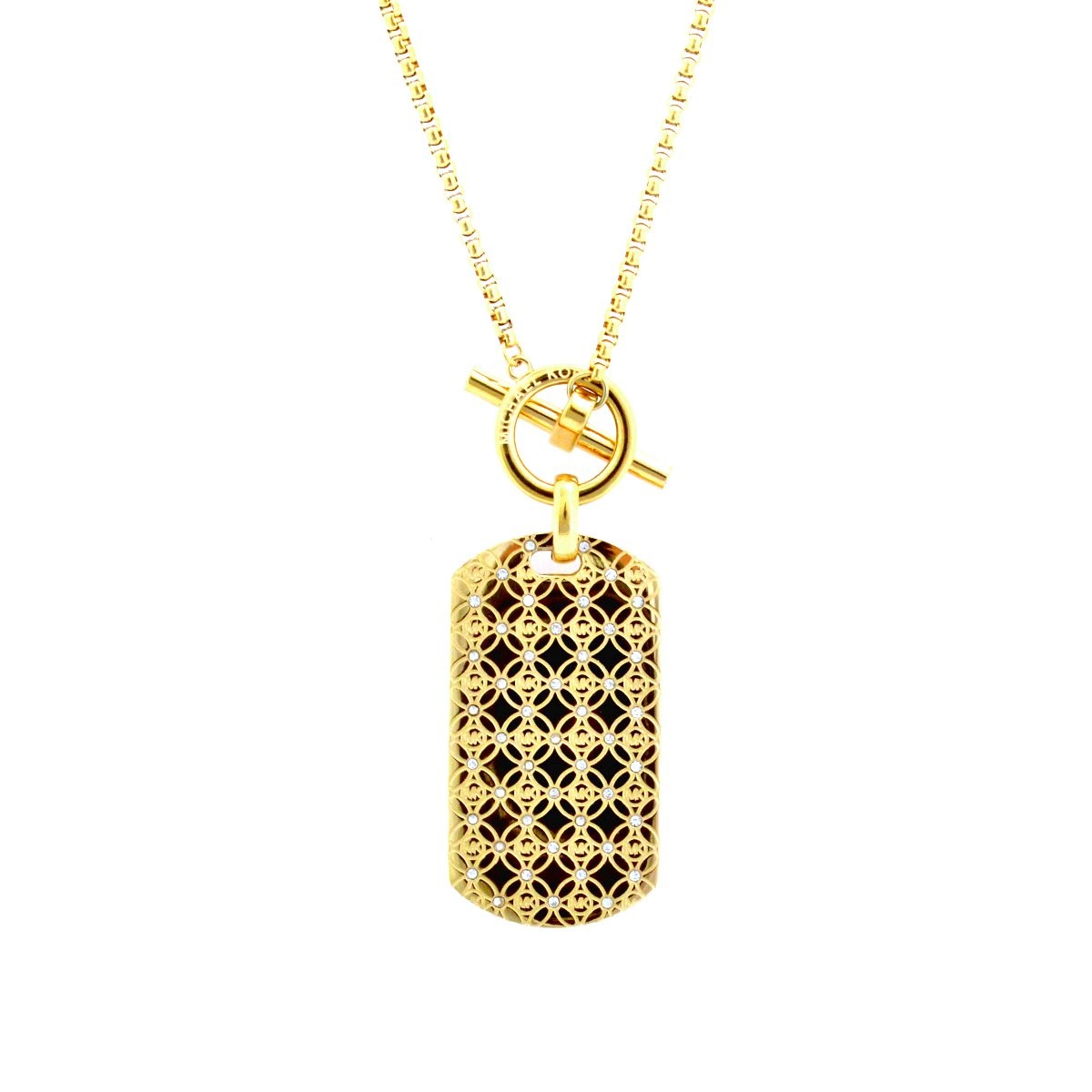 マイケルコース MICHAEL KORS MKJ4286710 Pave Gold-Tone Heritage Monogram Dog Tag Pendant Necklace パヴェ モノグラム ドッグタグ ペンダント ネックレス