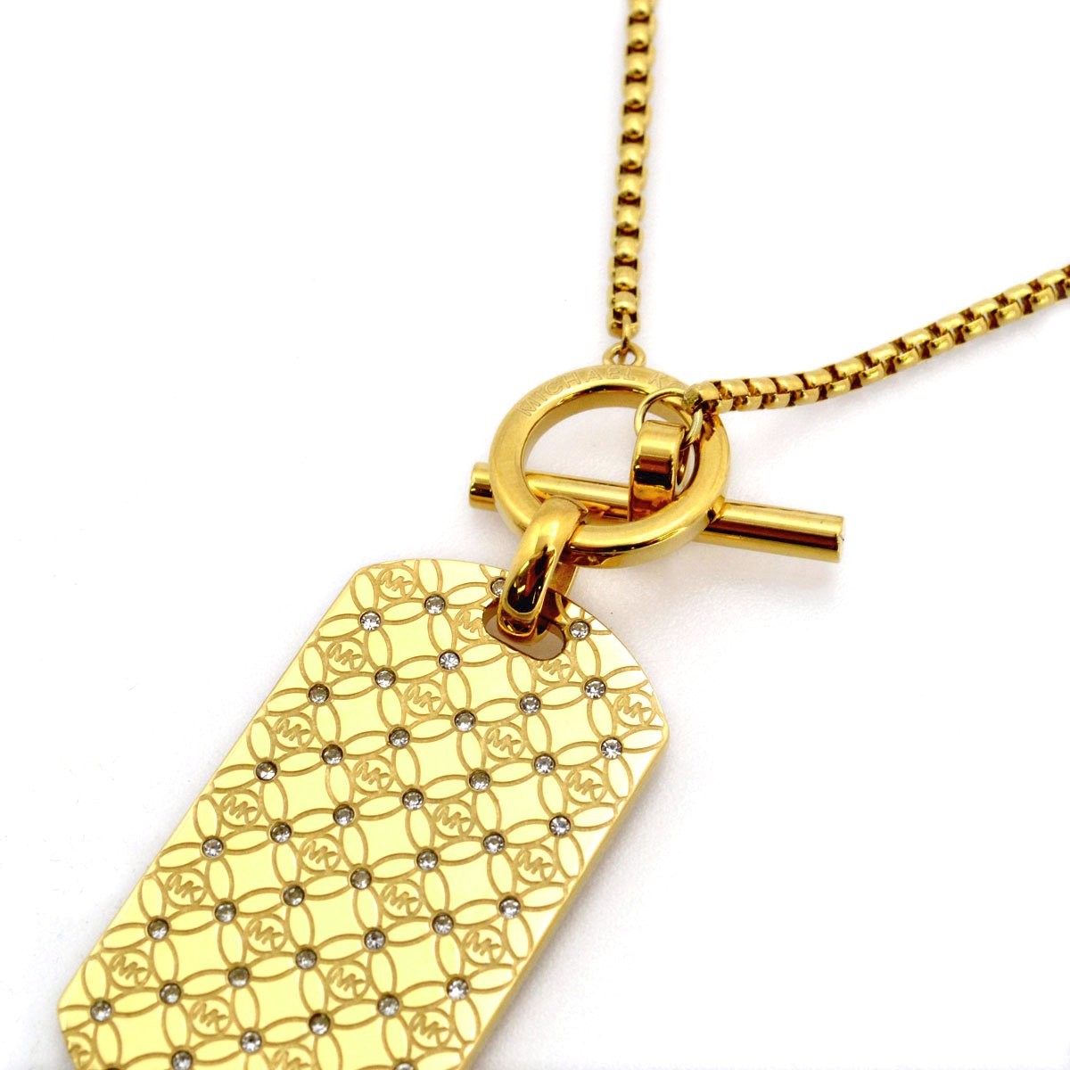 マイケルコース MICHAEL KORS MKJ4286710 Pave Gold-Tone Heritage Monogram Dog Tag Pendant Necklace パヴェ モノグラム ドッグタグ ペンダント ネックレス