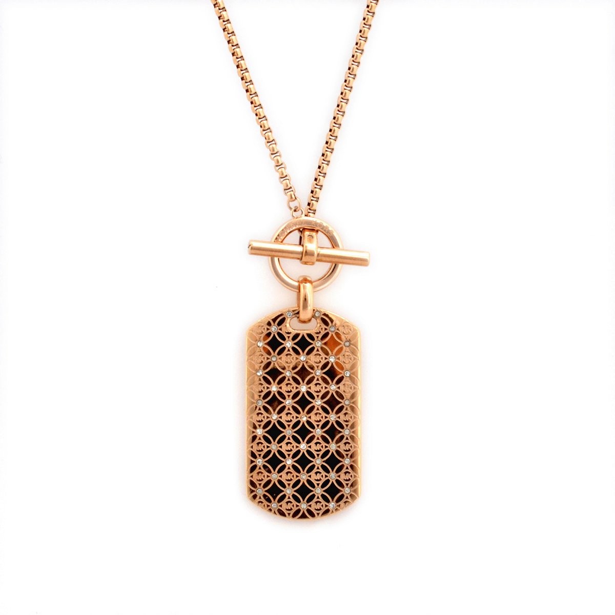 マイケルコース MICHAEL KORS MKJ4287791 Pave Rose Gold-Tone Heritage Monogram Dog Tag Pendant Necklace パヴェ モノグラム ドッグタグ ペンダント ネックレス