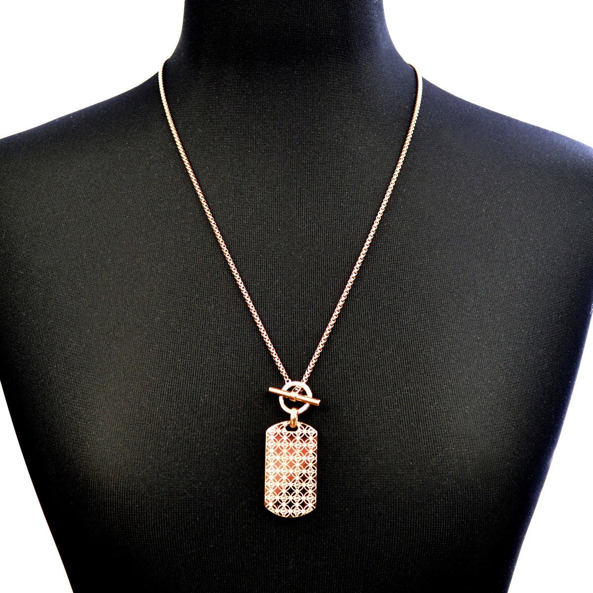 マイケルコース MICHAEL KORS MKJ4287791 Pave Rose Gold-Tone Heritage Monogram Dog Tag Pendant Necklace パヴェ モノグラム ドッグタグ ペンダント ネックレス
