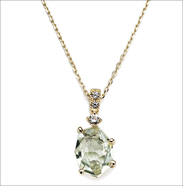 マレア リッチ  半貴シリーズ K10 ネックレス ペンダント ゴールド×グリーンアメジスト/ホワイトサファイア 12KJ-20