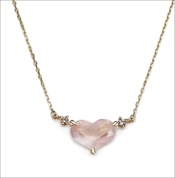 マレア リッチ  半貴シリーズ K10 ハートモチーフネックレス ペンダント ゴールド×ローズクォーツ/ホワイトサファイア  12KJ-28