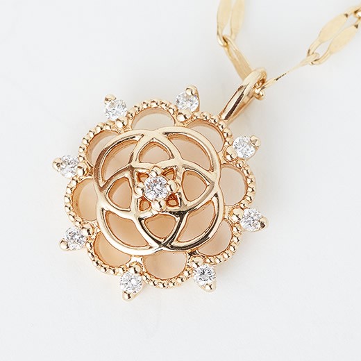 マレア リッチ Marea rich 13KJ-04 K10×ダイアモンド ローズモチーフ ネックレス ペンダント Precious Rose Necklace