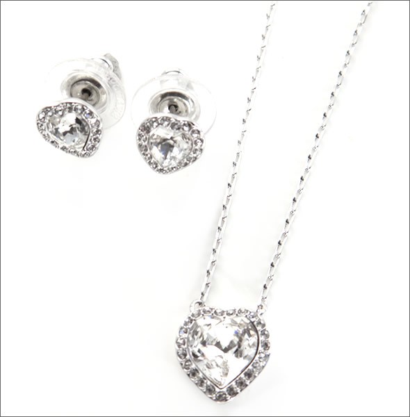 スワロフスキー Cyndi ハートモチーフ クリスタル/クリスタルパヴェ ネックレス・ピアスセット 5112175