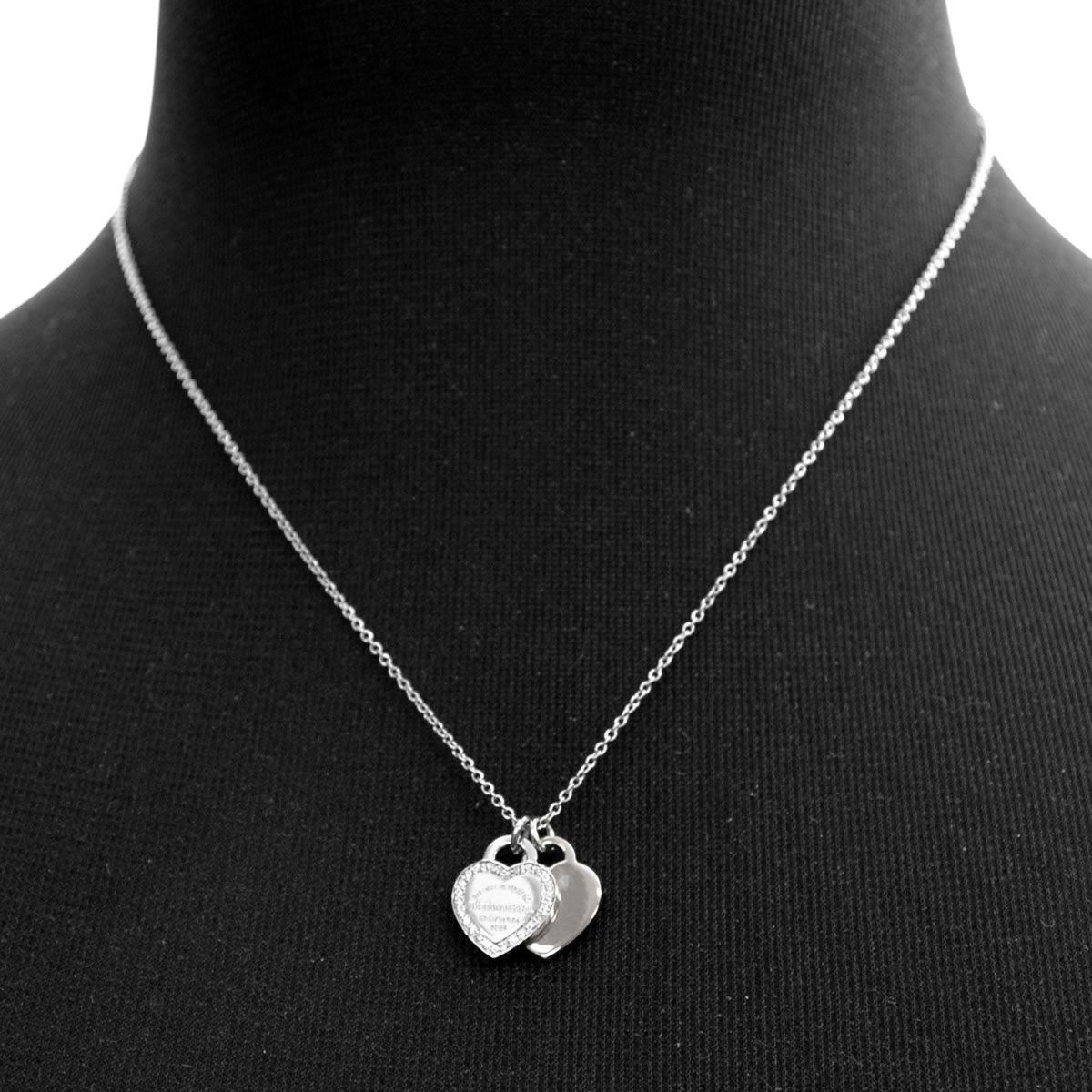 ティファニー TIFFANY&CO 28751265 RTT リターン トゥ ティファニー ミニ 2ハート ダブルハート タグ ダイアモンド ペンダント 16in 18KWG ネックレス