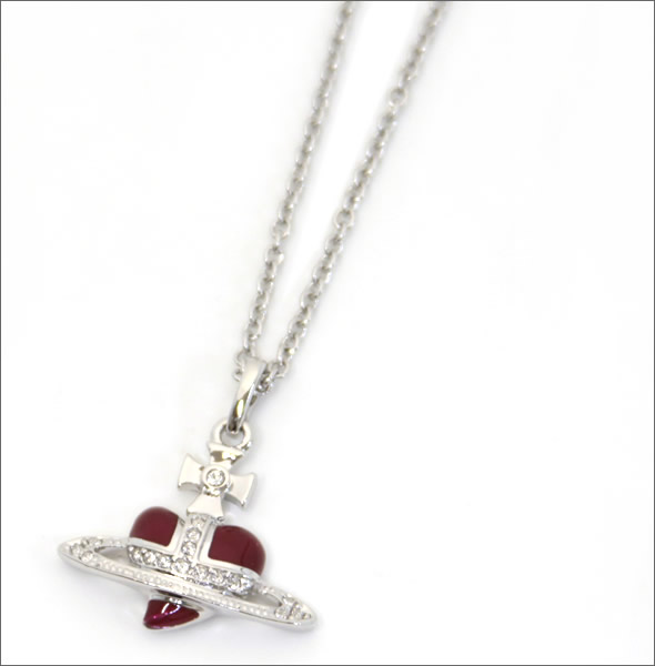ヴィヴィアン ウェストウッド  ディアマンテ ハート ペンダント・ネックレス シルバー/レッド 0668-01-15