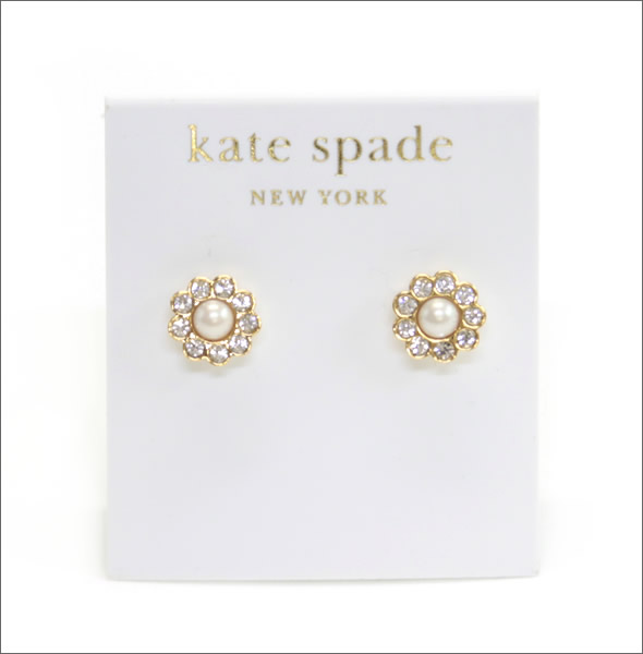 ケイトスペード PARK AVENUE PEARLS Pave Studs パール×クリスタル ピアス WBRU0944-142
