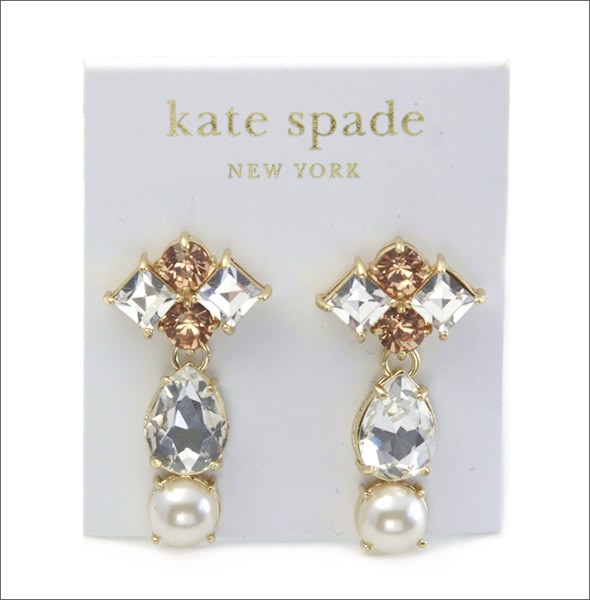 ケイトスペード TWINKLING FETE Statement Earrings パール×スワロフスキー・クリスタル ビジュー ドロップ ピアス WBRU9838-143