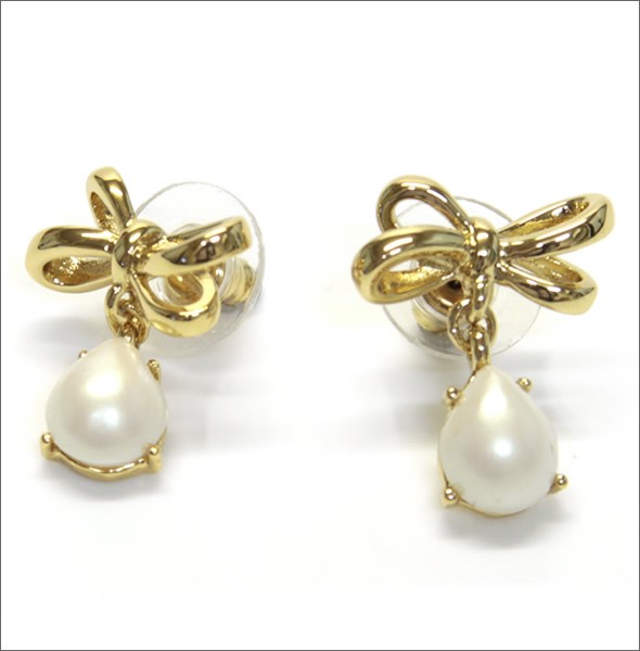 ケイトスペード WBRU9479-142 TIED UP drop Earrings リボンモチーフ×パール ドロップ ピアス