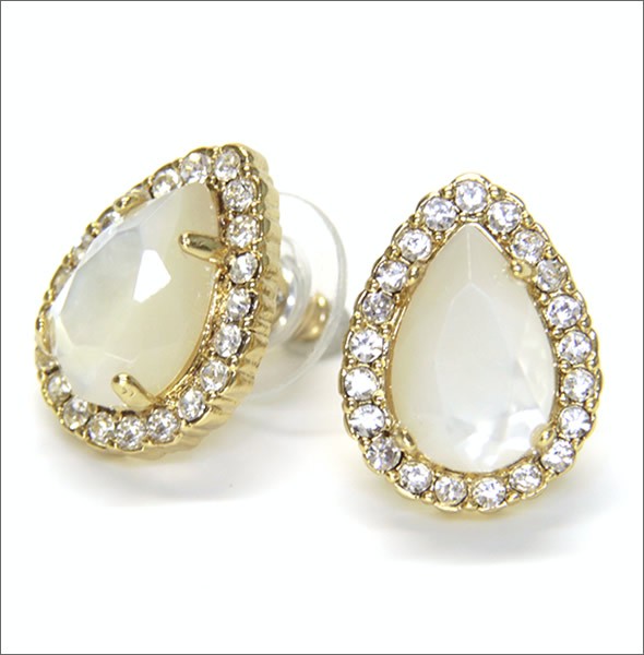 ケイトスペード WBRUA324-143 BUTTER UP Studs しずくモチーフ マザーオブパール×クリスタル・パヴェ スタッド ピアス