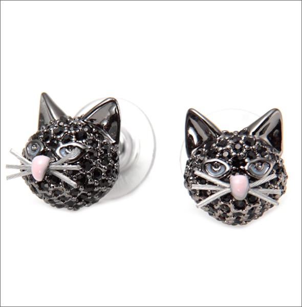 ケイトスペード WBRUA450-008 OUT OF THE BAG studs 猫モチーフ ブルーアイズ キャット ブラックパヴェ・クリスタル ピアス
