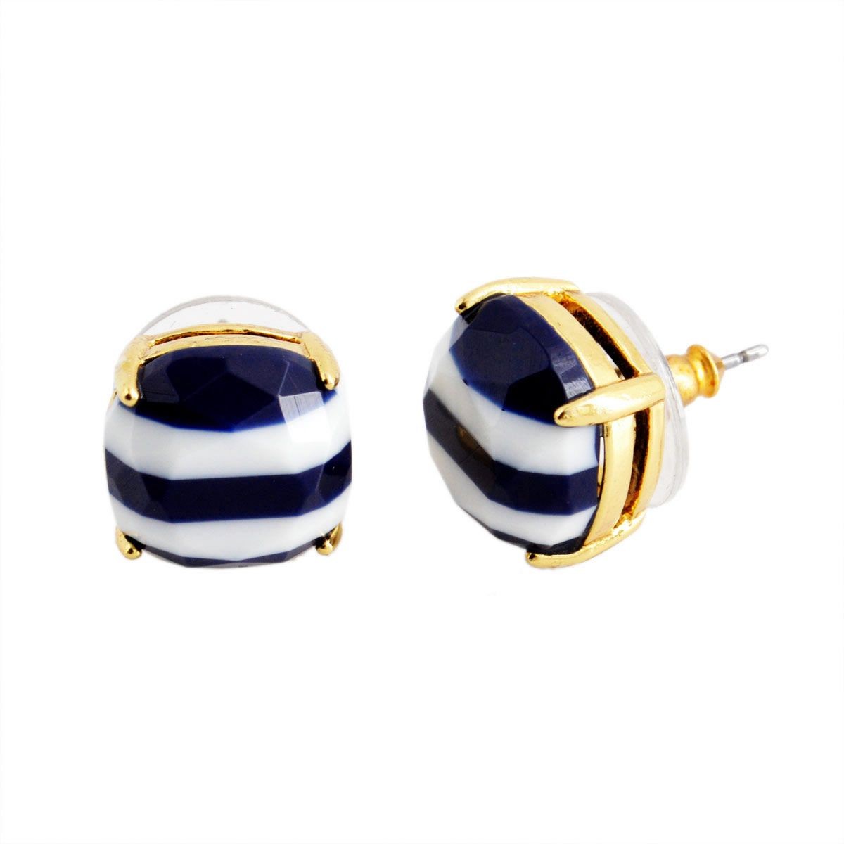 ケイトスペード Kate Spade WBRUC386-400 Navy Striped Small Square Studs ボーダー マリン ピアス
