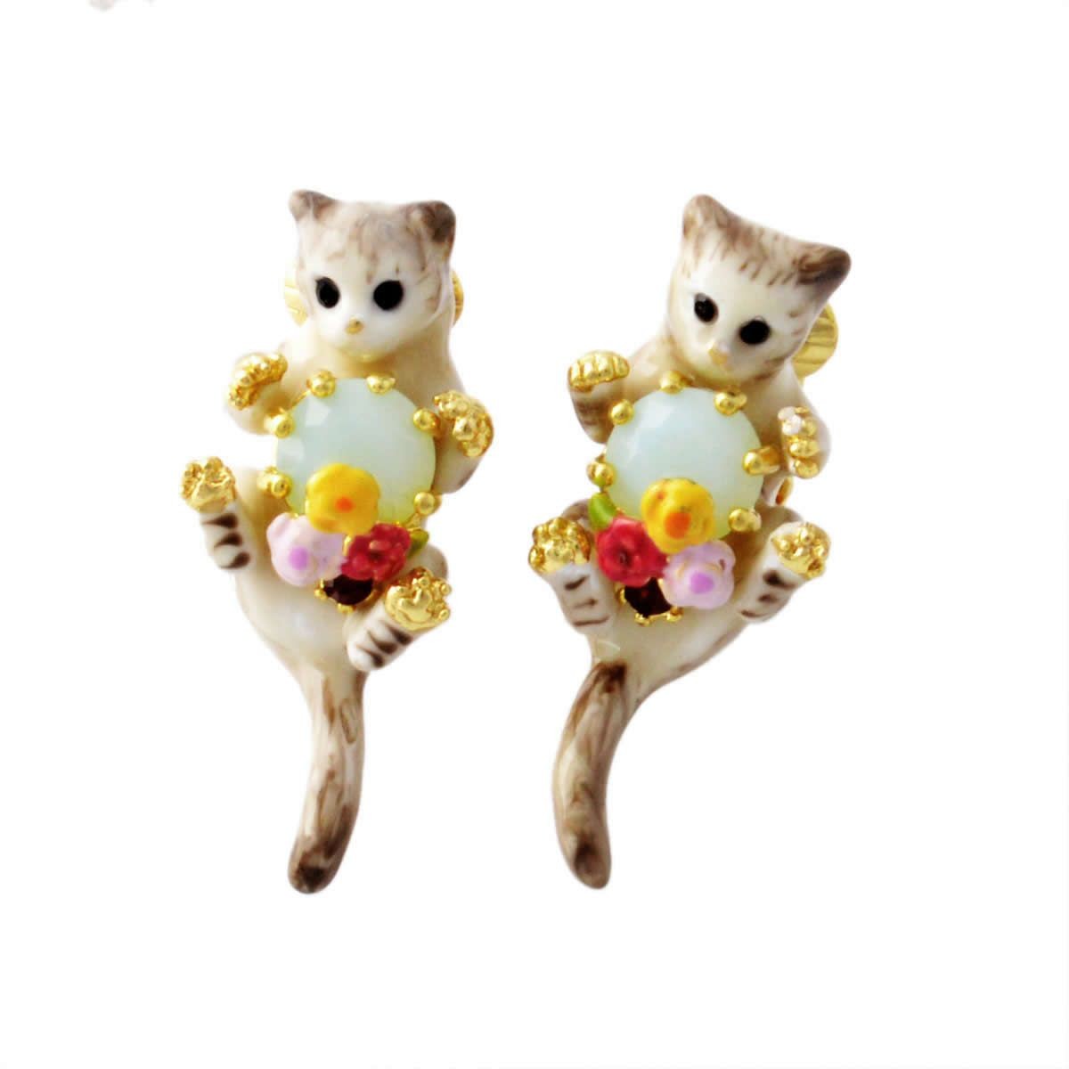 レネレイド Les Nereides AELA101C/1 ネコモチーフ 猫 キャット クリップ イヤリング LOVES ANIMALS