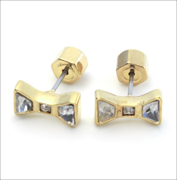 マークバイマークジェイコブス Bow Studs  リボンモチーフ クリアストーン ピアス M3PE566-711 80096 ORO