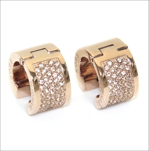 マイケルコース Pave Rose Gold-Tone Hug Earrings パヴェ ハギーフープ ピアス  MKJ2407791