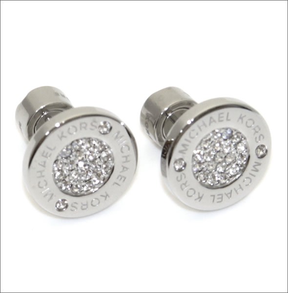 マイケルコース Pave Silver-Tone Stud Earrings パヴェ ロゴディスク ピアス MKJ3352040