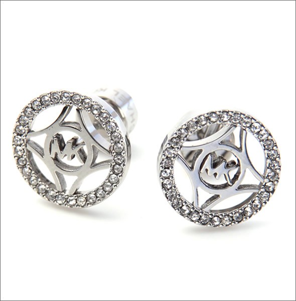 マイケルコース MKJ4273040 Pave Logo Silver-Tone Open Stud Earrings パヴェ ロゴ カットアウト オープン ディスク ピアス