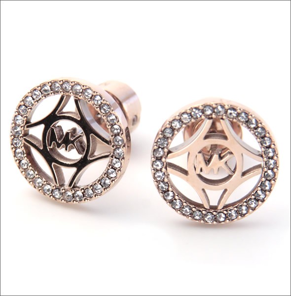 マイケルコース MKJ4274791 Pave Logo Rose Gold-Tone Open Stud Earrings パヴェ ロゴ カットアウト オープン ディスク ピアス