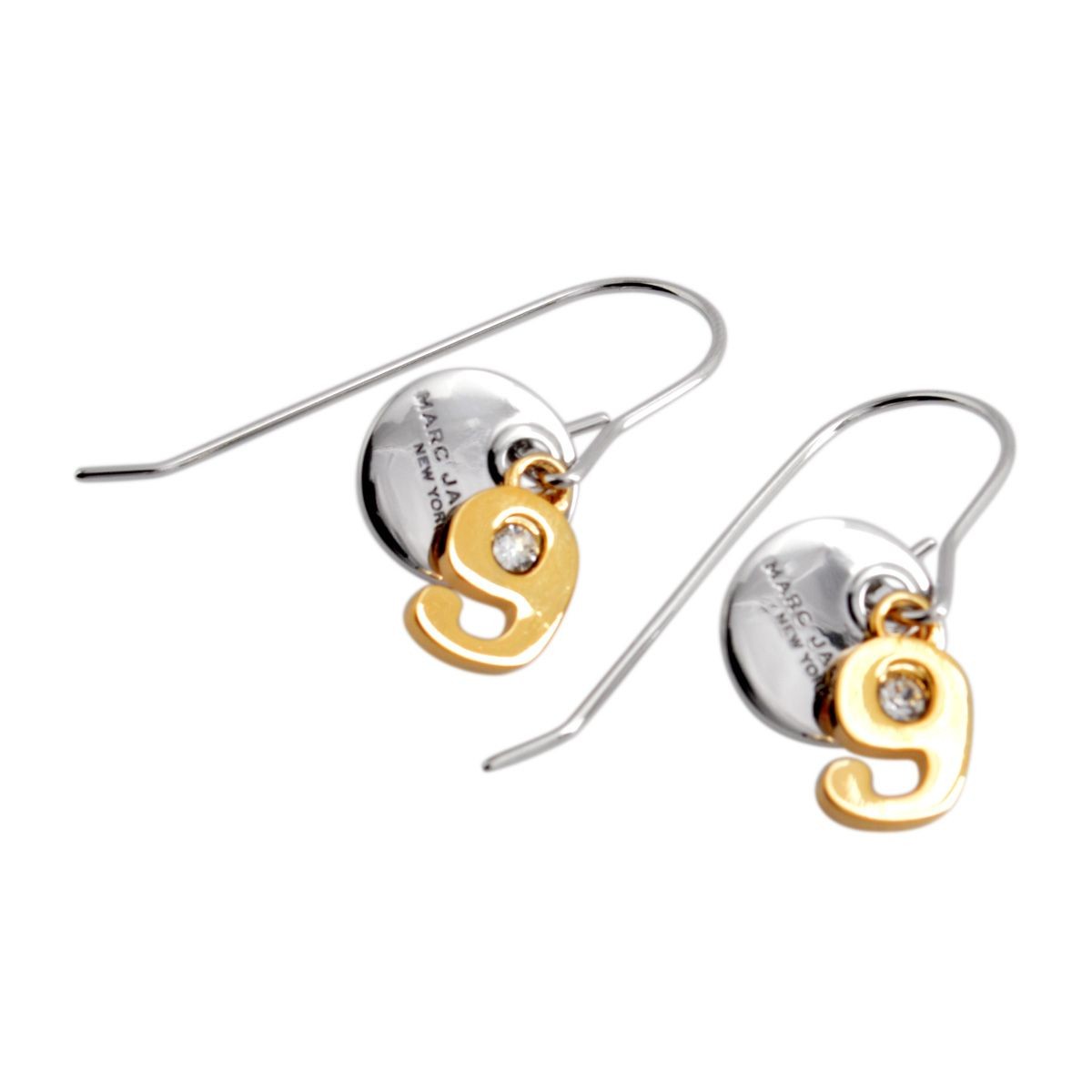 マークジェイコブス MARC JACOBS M0009101-040 Silver MJ Coin #9 Drop Earrings コイン ナンバー9 クリスタル フック ピアス