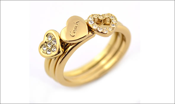 コーチ ≪取り寄せ商品≫ パヴェ ハート 3連リング/ リングセット　サイズ5　(日本サイズ9号） 95427 CHP/R/5