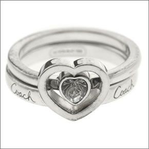 コーチ ≪取り寄せ商品≫ スターリング ハート クリスタル 2連リング/ リングセット　サイズ5　(日本サイズ9号） 96614/SVC65/R/5