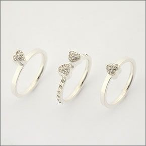 フォリフォリ ≪取り寄せ商品≫ HEART4HEART  ハートフォーハート シルバープレーテッド×クリスタル 3連リング/ 指輪セット (日本サイズ9号） 3R2F022C RING/50