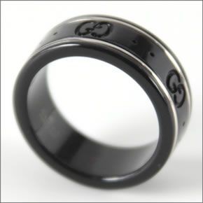 グッチ  リング 18K ホワイトゴールド　コランダムブラック 225985-I19A1-8061
