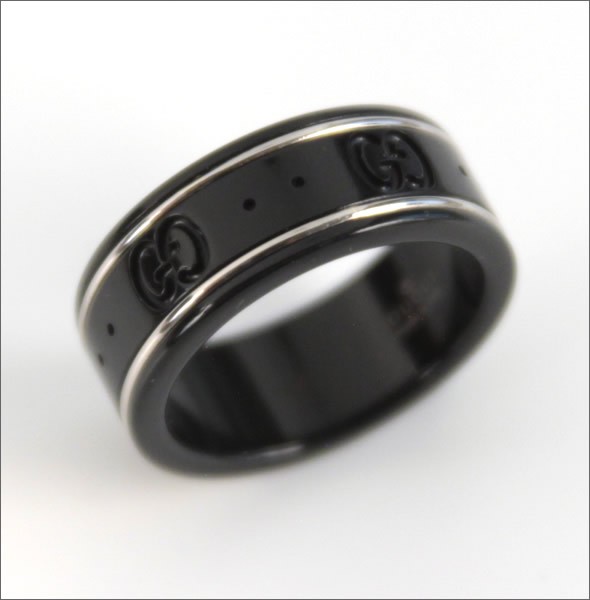 グッチ  リング 18K ホワイトゴールド　コランダムブラック 225985-I19A1-8061