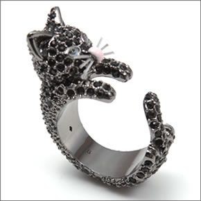 ケイトスペード WBRUA449-008 #6 OUT OF THE BAG ring 猫モチーフ ブルーアイズ キャット ブラックパヴェ・クリスタル リング 指輪 サイズ6　（日本サイズ12号）